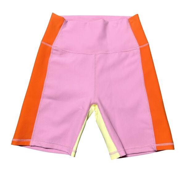 Wilo Ribbed Pink Orange Yellow Biker Shorts - Picture 2 of 4
